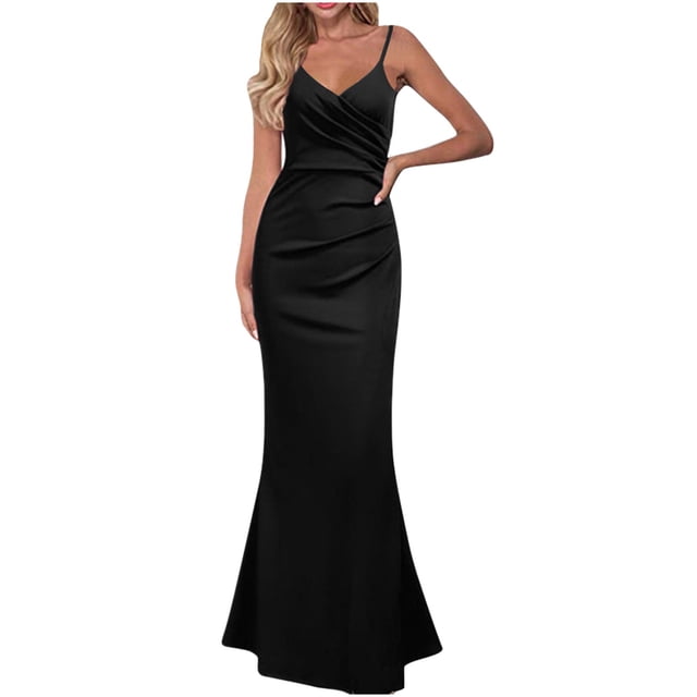 Robe d'Été Ample pour Femmes Mode Féminine Sans Manches Col en V Couleur Unie Robe à Bretelles Aguichant Robe d'Été pour Femmes