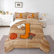 Homewish Cartoon Monogrammed J Full Size Comforter Sets, Orange Brown Basketball Bedding Comforter Set, Teens Kids Boys Girls Reversible Bedding Sets, Lightweight Room Decor, 3pcs