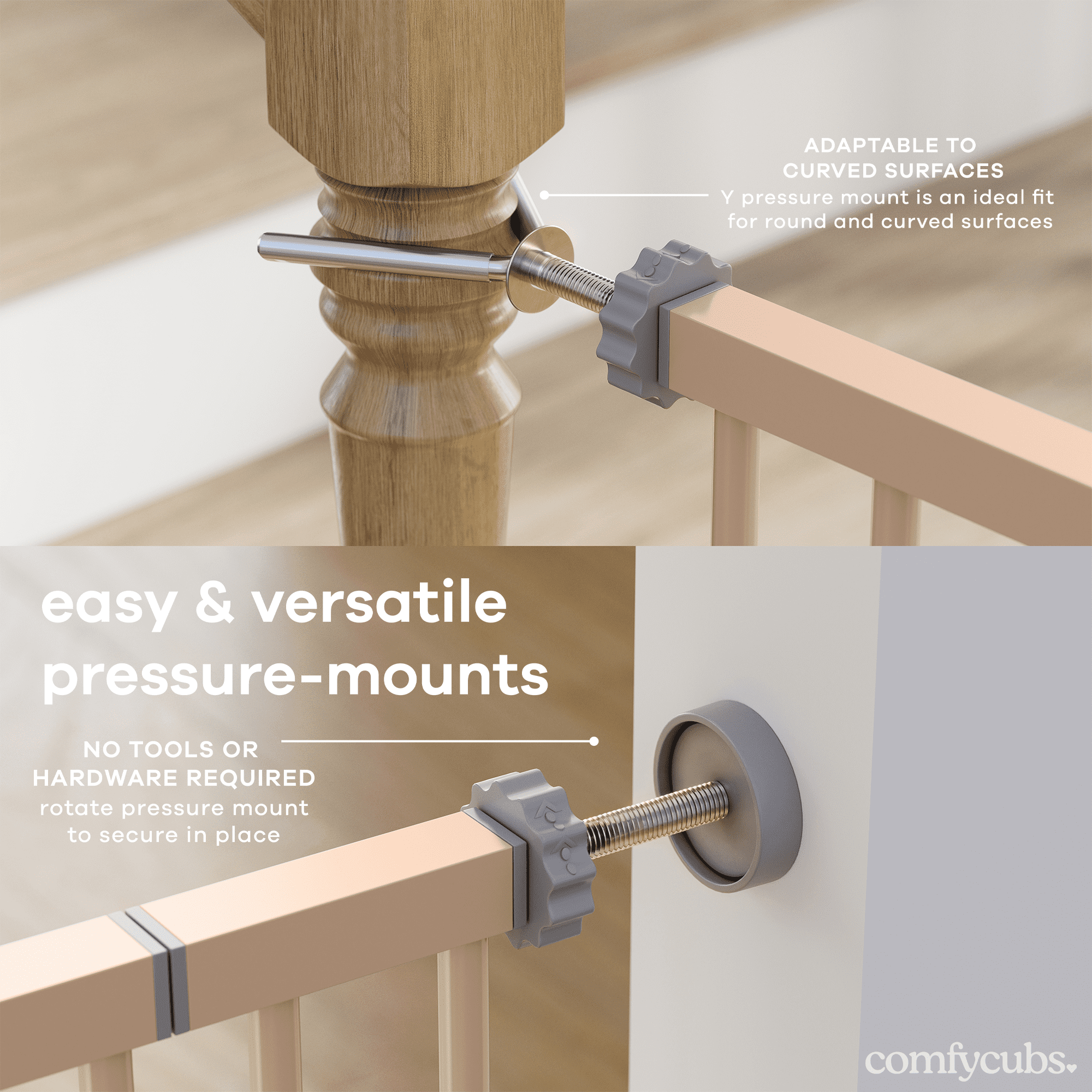 Comfy Cubs Baby Safety Gate - 3 Extensions 42"x1.9"x30", Adjustable Q195 Steel Gate (Blush)