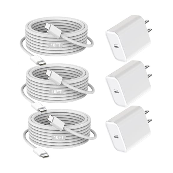 Quyaojz for iPhone 17/16/15 Charger Fast Charging 3Pack 40W USB C Charger Fast Charging Block with 10FT USB C Cable Compatible With iPhone 17/17 Pro/17 Air/16/16 Plus/16 Pro/16e/1515/iPad Pro