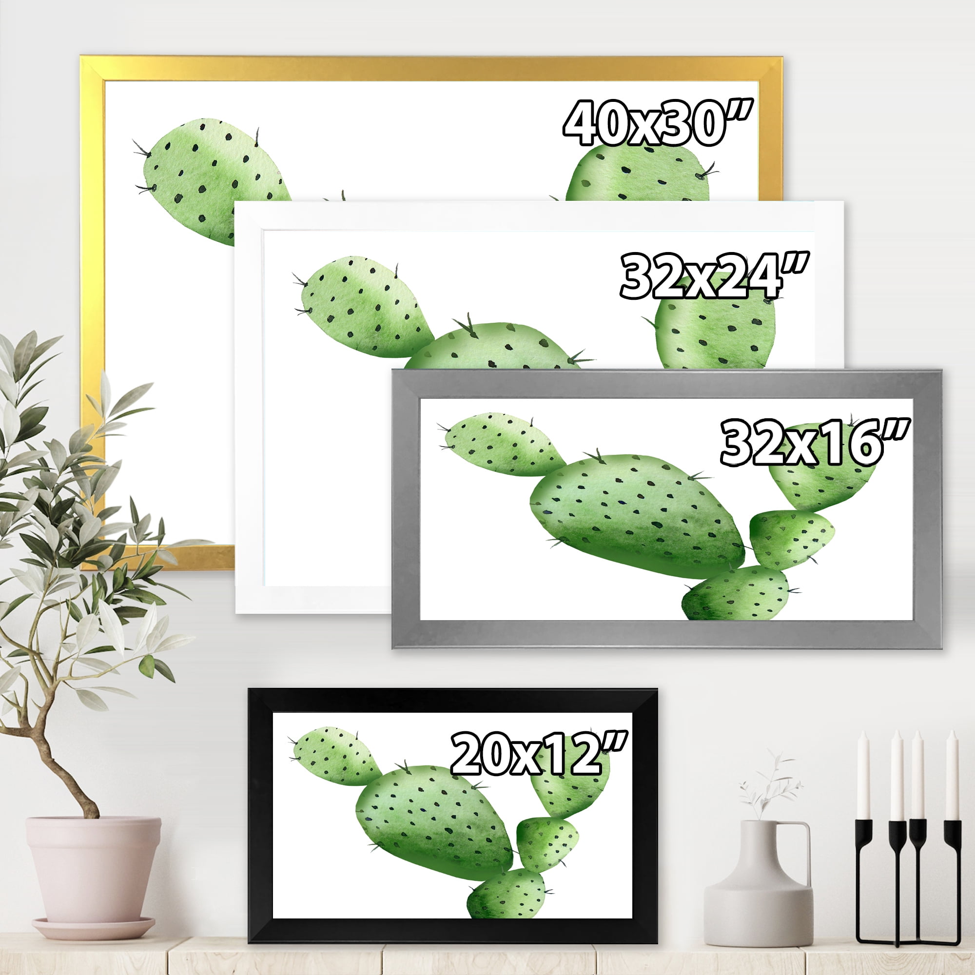Designart 'Close Up Green Southwestern Cactus' Tropical Framed Art Print