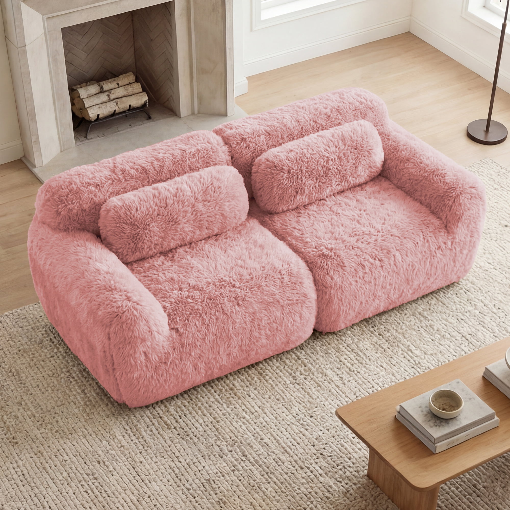 MAYEERTY 80" Pink Modular Sectional Sofa, Plush Fabric 32D High Density Foam Non-Slip Base No Assembly Ergonomic Design with Armrest for Living Room