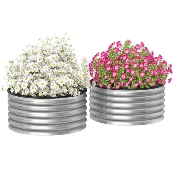 Canddidliike Set of 2 Raised Garden Bed, Metal Planter Box with Safety Edging, Easy-to-assemble Stock Tank 3'x3'x1.4', Silver