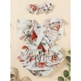 thumbnail image 3 of TSEXIEFOOFU Infant Baby Girls Summer Romper, Sleeveless Backless Floral Printed Square Neck Ruffled Bodysuit+Bow Headband, 3 of 8