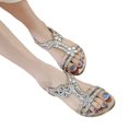 thumbnail image 3 of Dsscvnef Women Summer Sandals Elastic Band Rhinestone Casual Open Toe Flat Soft Bottom Breathable Comfortable Lightweight On, 3 of 6