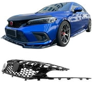 Ikon Motorsports Front Upper Grille Compatible With 2022-2024 Honda Civic Si & Hatchback Type R Style Gloss Black ABS Honeycomb Front Bumper Mesh Grill