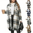 thumbnail image 3 of Dezsed Women's Flannel Plaid Shacket Fall Oversized Long Button Down Shirt Jacket Shackets Fall Winter Outfits Gray XL, 3 of 3