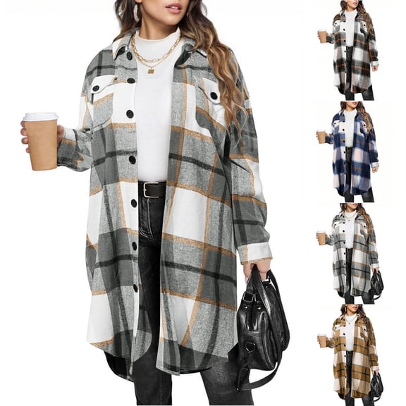 Ashirexll Jackets for Women Trendy, Womens Winter Coats, Casual Long Sleeve Blouse with Turndown Collar and Pocket for Ladies