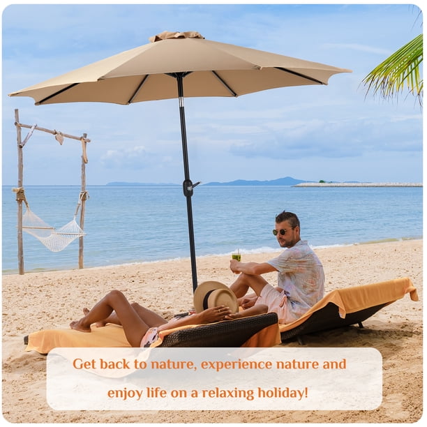 9 foot brown patio umbrella Outdoor 9' Market with a powder coating Brown Steel 9 Foot Tilting