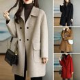 thumbnail image 2 of comerut Women Overcoat Solid Color Lapel Collar Mid-Length with Buttons Loose-fitting Keep Warm Polyester Winter Warm Women Double-Breasted Overcoat for Lady, 2 of 7