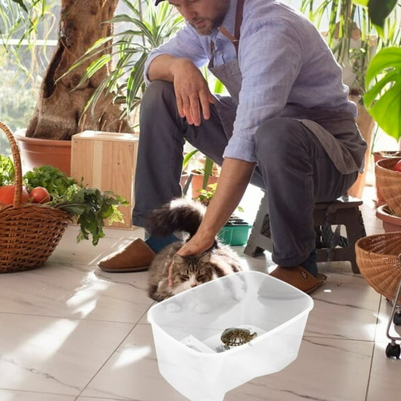 Toyvian Clear Plastic Turtle Habitat Aquarium with Basking Area Easy to Clean Reptile Tank