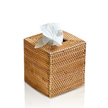 Square Rattan Tissue Box Cover, Stylish Handwoven Wicker Tissue Holder, 5.7 x 5.7 x 5.7 inch