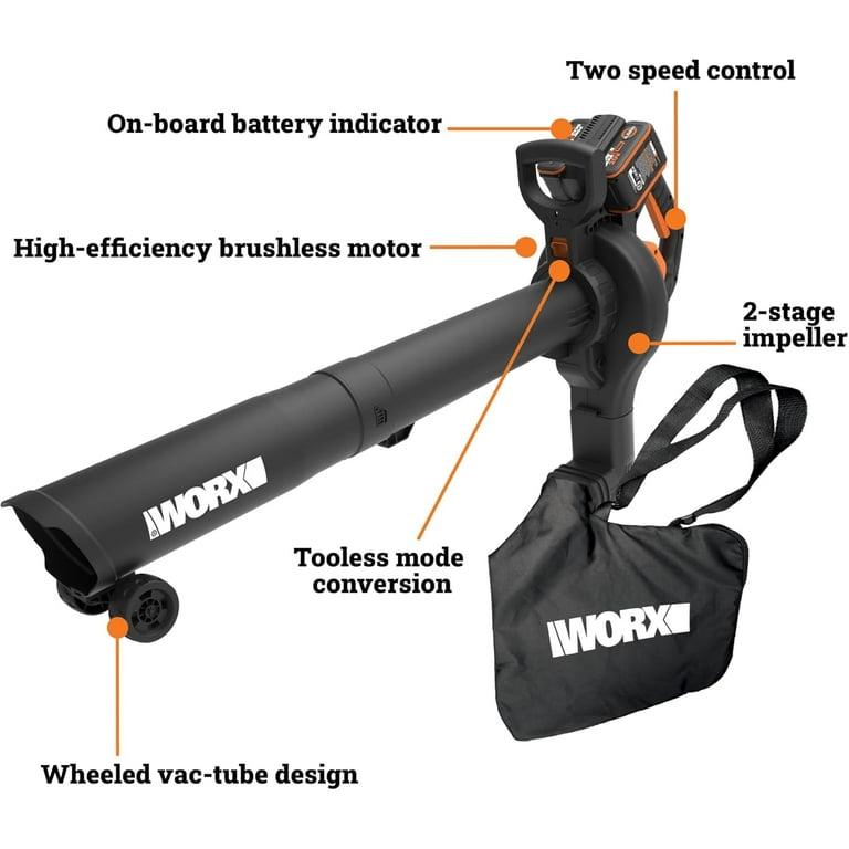 Worx WG583 40V Cordless Leaf Blower, Vacuum, Mulcher, 12:1 Mulch