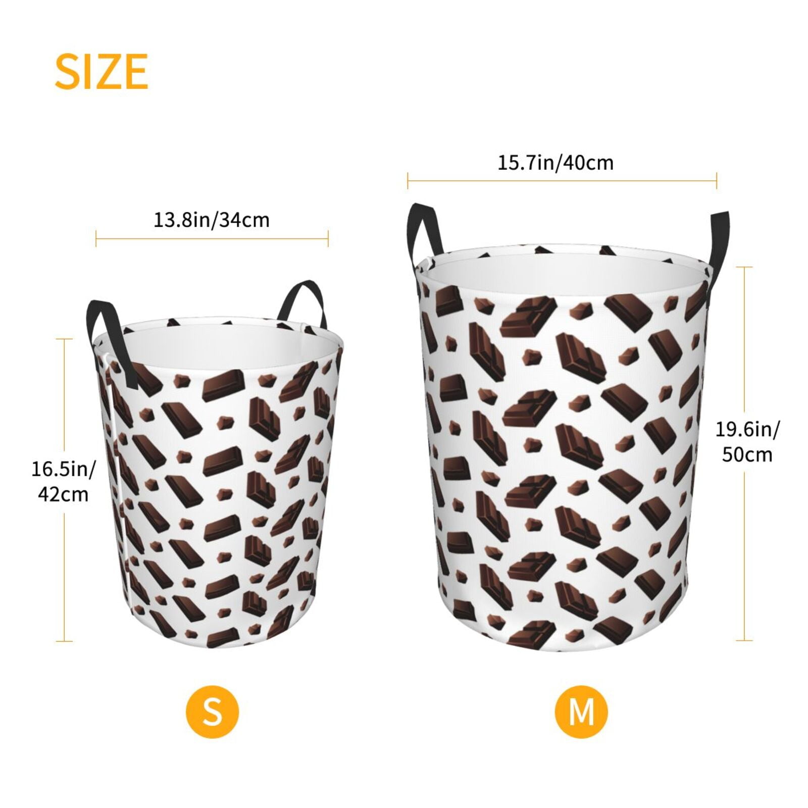 Large Laundry Basket with Handles - Dark Brown Chocolate Print Kids Baby Dirty Clothes Laundry Hamper for Bedroom Aesthetic