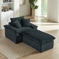 thumbnail image 4 of Miniyam Corduroy Chaise Lounge Chair with Ottoman, Oversized Modular Sofa Bed Couch for Living Room, Bedroom or Small Spaces, Blue, 4 of 7