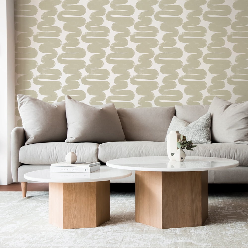 Tempaper x Bobby Berk Wiggle Room Sand and White Peel and Stick Wallpaper, 20.5" x 16.5'