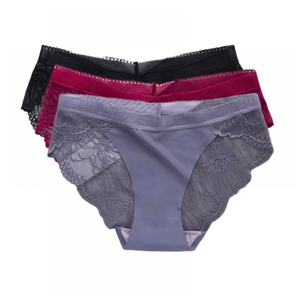 3-Pack Ice Silk Women Lace Panties Traceless Hollow Out Panties