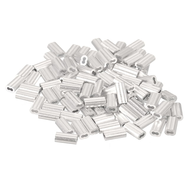 Unique Bargains 100 Pack Aluminum Crimping Loop Sleeve for 1/32' Diameter Wire Rope, Double Ferrule Aluminum Wire Rope Sleeve