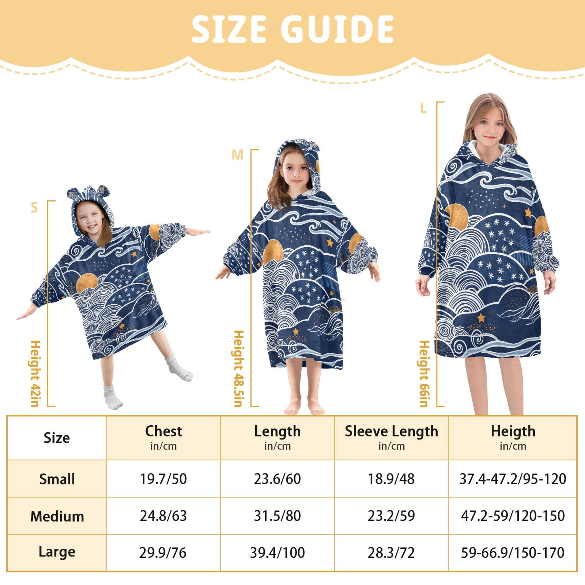 FORMRS Wearable Blanket Hoodie with Sleeves for Kids Cozy Flannel Sweatshirt, Blue Night Sky