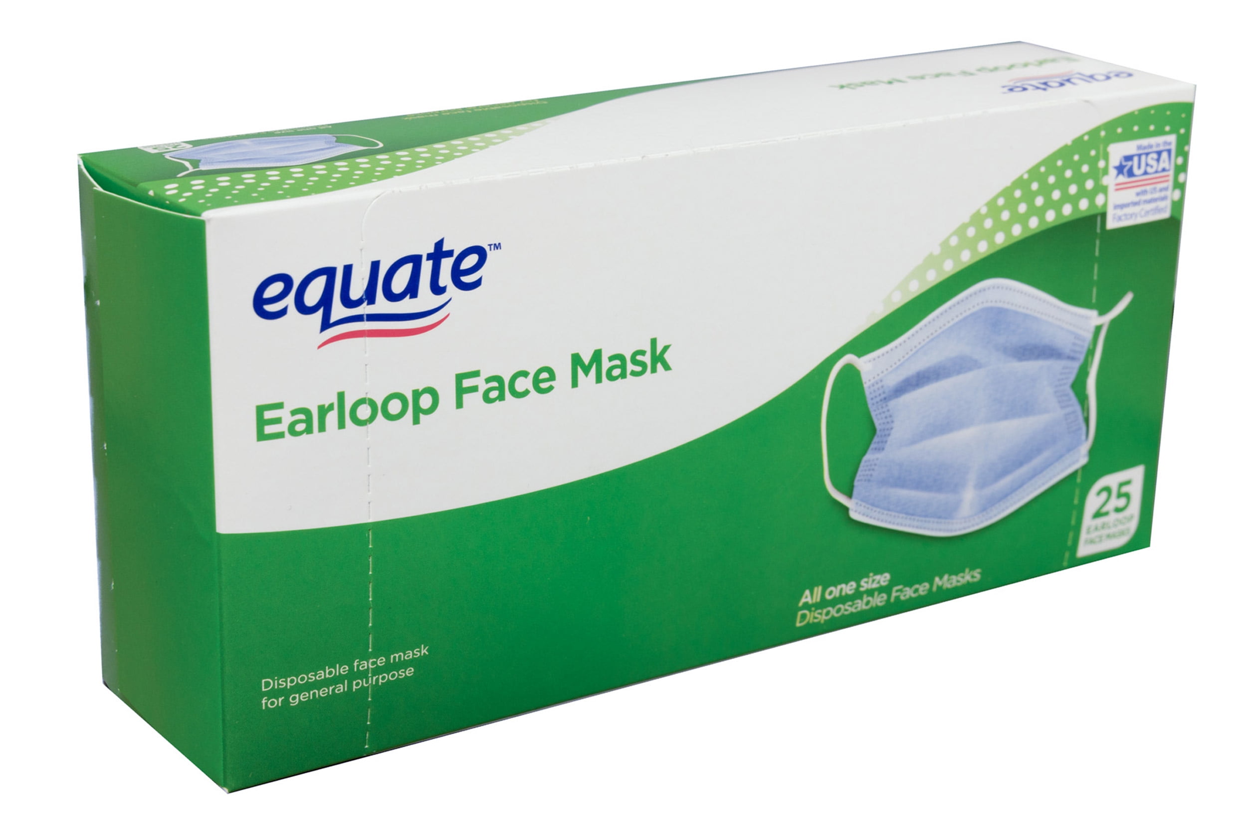Equate Earloop Face Masks, Blue, 25 Count