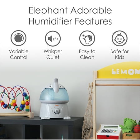 Crane Ultrasonic Elephant Humidifier, 1 Gallon Cool Mist Animal Humidifier for Nursery and Bedroom, Auto Shut-Off, Optional Filter