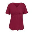 thumbnail image 4 of Wang6 Women's Plus Size V Neck T Shirt Causal Short Sleeve Flowy Tops Loose Fit Summer Pleaded Tees Red XL, 4 of 4