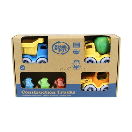 Green Toys Construction Trucks - 3 Vehicle Gift Set (6 Pieces), for Toddlers Ages 2+