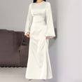 thumbnail image 4 of Cavosen Womens Long Dresses for Wedding Guest White Satin Elegant Kimonos Long Sleeve Maxi Dress Round Neck Solid Floor Length Dress Flowy Bodycon Wrap Party Dress, 4 of 7