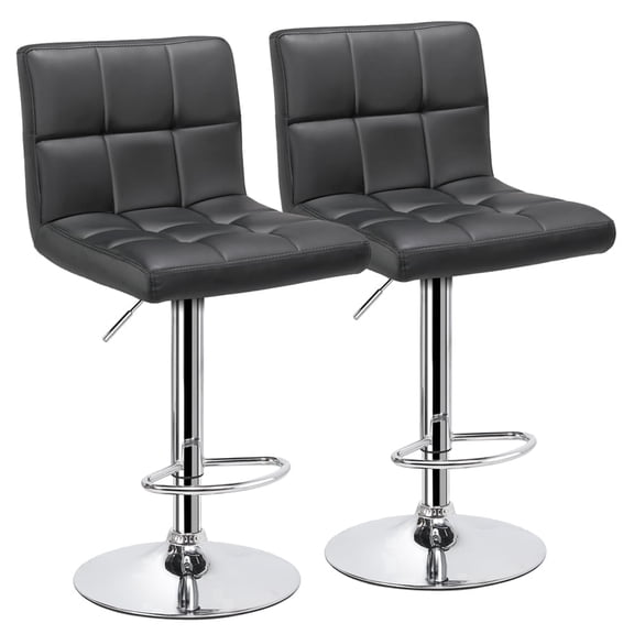 Yaheetech 2pcs Adjustable PU Leather Counter Bar Stools with Backrest Gray