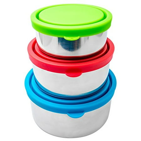 Stainless Steel Genuine Gift Box - Bruntmor Trio Nesting 18/8 Stainless Steel Food Containers with Leak-Proof Lids, Set of 3