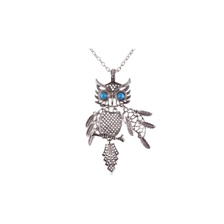 Eyed Owl Pendant - ChicSilver Color Tone Blue Turquoise Eye Bird Owl Pendant Necklace