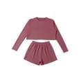 thumbnail image 3 of Carolilly Women Summer 2PCS Pajamas Set Loungewear Suits,Solid Color Long Sleeve Crop Tops+Shorts Sleepwear Outfits, 3 of 4
