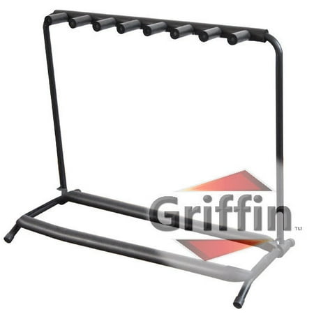 Seven Guitar Rack Stand by Griffin – Holder for 7 Guitars & Folds Up – For Electric, Acoustic & Classical Guitar, Bass & Ukulele - Ideal For Music Bands, Recording Studios, Schools, Stage