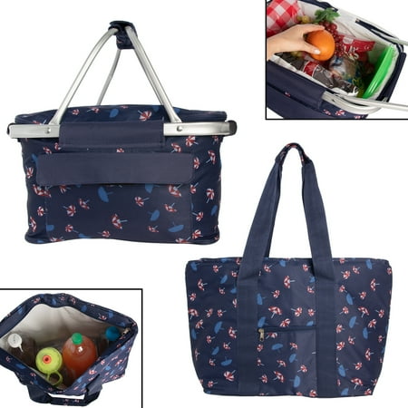 Picnic Basket Sets For Two Unbranded (2 Piece) Insulated Picnic Basket Set With Large Tote Bag For Women With Zipper And Pockets ()