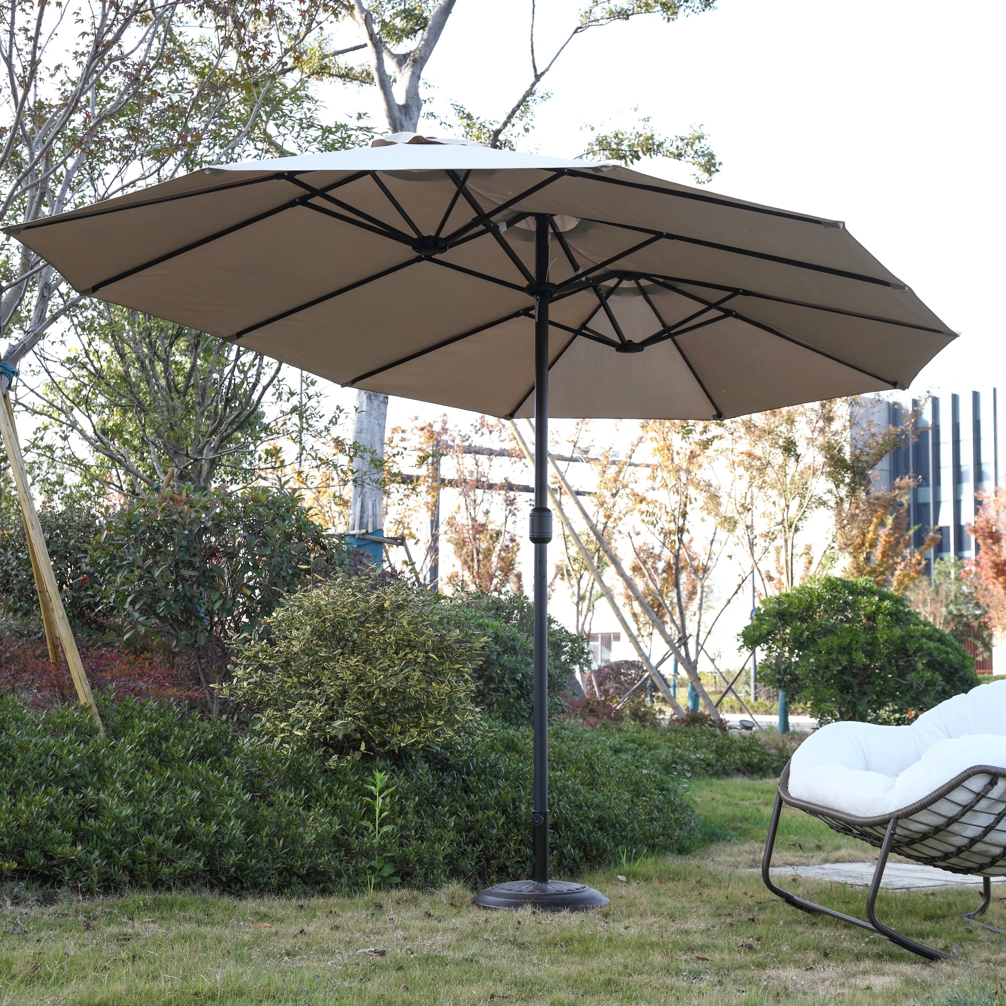 Leumius Large Patio Umbrella,Outdoor Double-Sided Rectangle Big Market Umbrella with Crank Stand,Outside Umbrellas for Poolside Lawn Backyard,Khaki(No Base)