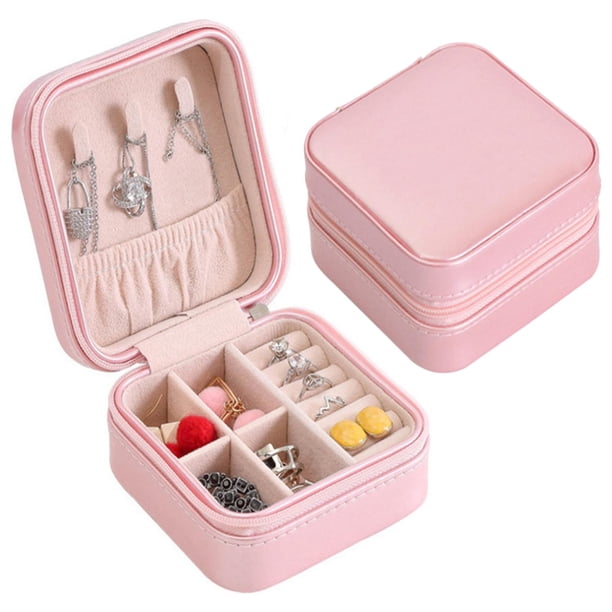 Mini estuche de viaje para joyas, caja de almacenamiento de exhibición de cuero PU para s, niñas y mujeres EstiloE-Rosa Hugo Estuche de viaje para joyería