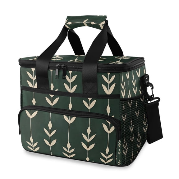 FORMRS Insulated Cooler Bag 24 Cans Capacity Soft Leakproof Lunch Box with Side Pockets, Green Plants