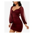 thumbnail image 3 of B DARLIN Womens Burgundy Ruched Twist Front Cut Out Tie Back Long Sleeve V Neck Short Party Body Con Dress Juniors XL, 3 of 4