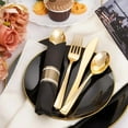 thumbnail image 3 of 60 Pack Gold Silverware, Rolled, Pre Wrapped with Black Napkins, Heavy Duty Plastic Cutlery, Forks and Spoons, 3 of 5