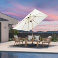 thumbnail image 3 of PURPLE LEAF 6' x 9' Patio Umbrella with Base Market Umbrella Rectangular Outdoor Umbrella with Push Button Tilt & Crank and 8 Ribs Aluminum Table Umbrella for Pool Backyard Beach, Taupe, 3 of 7