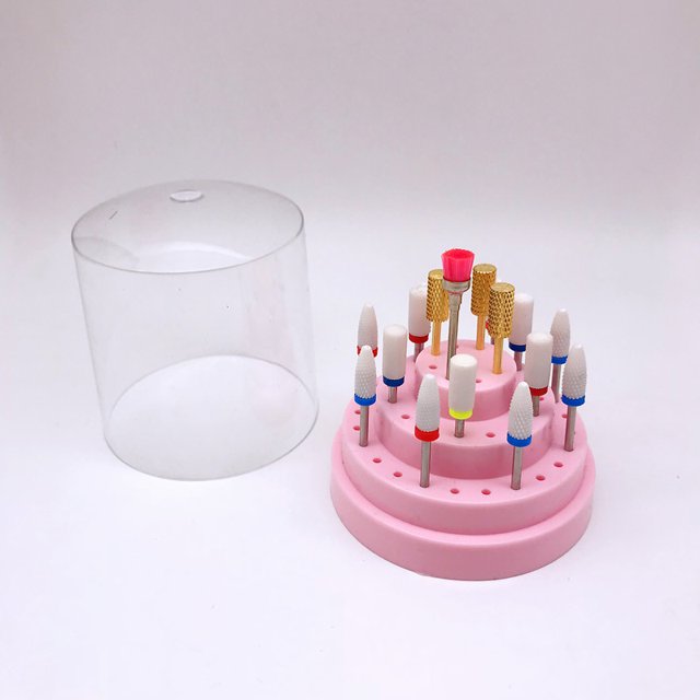 Soporte para brocas de uñas acrílicas de 48 agujeros, fresado de manicura, caja de almacenamiento vacía, soporte para cortador, contenedor, accesorios para uñas, herramienta (rosa) ZefeiWu 8390613860194