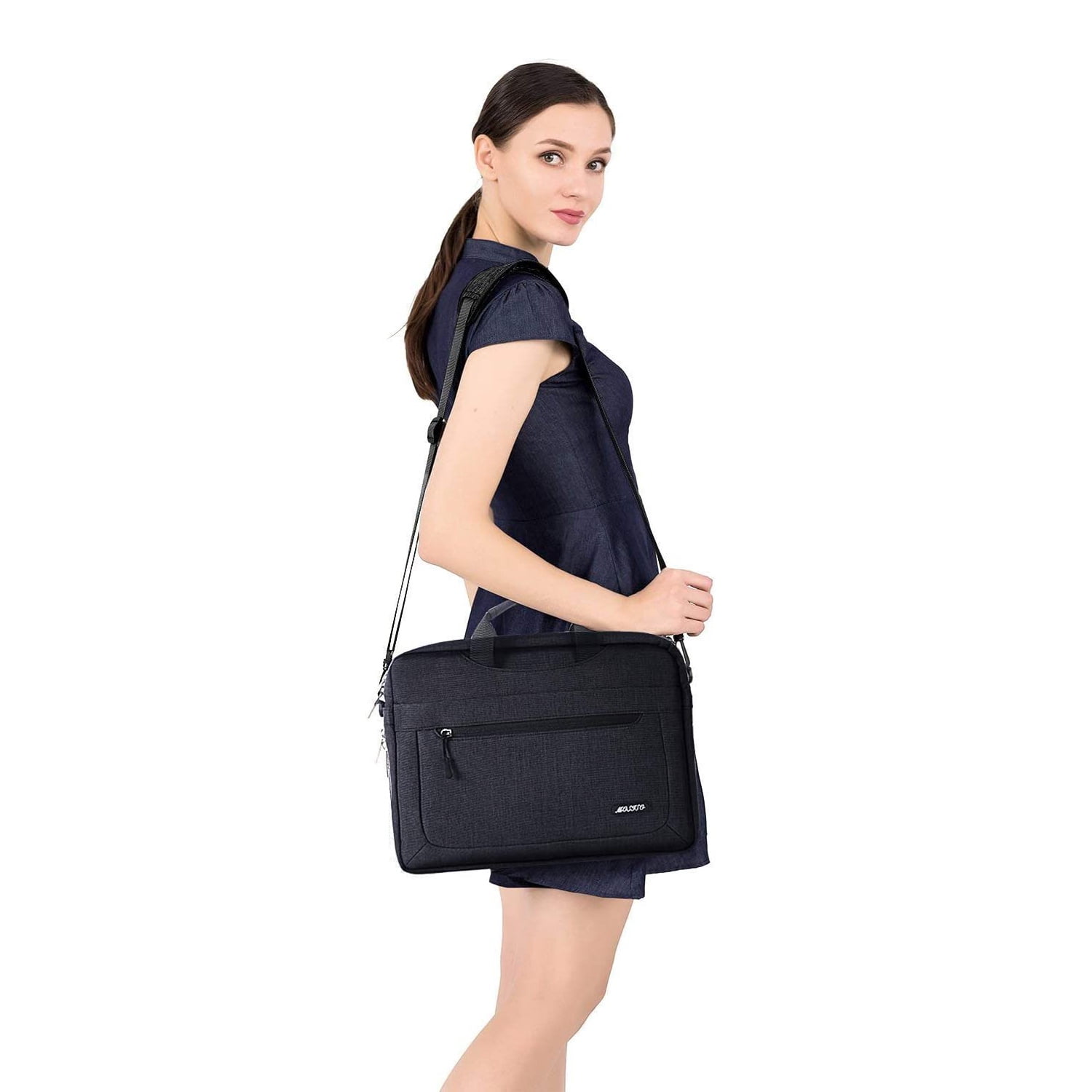 Mosiso 13-13.3 inch Polyester Laptop Shoulder Bag for MacBook Air Pro, 13.3" Notebook Messenger Bag Briefcase Computer Handbag for Dell HP Lenovo Asus Acer Surface, Black