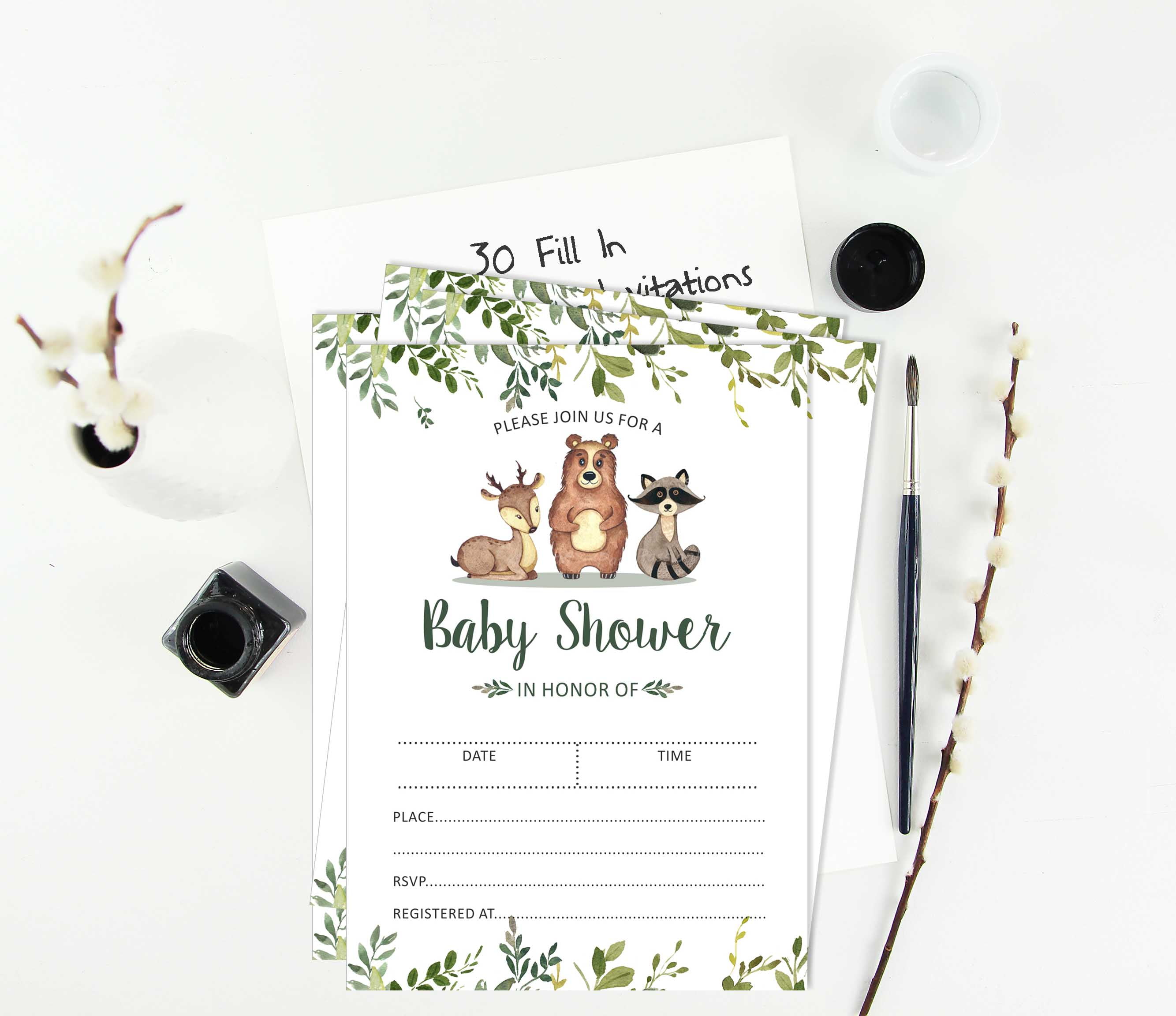 Inkdotpot 30 Fill In StyleBaby Shower Invitation Cards Jungle Animals Gender Neutral Blank Invites