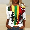 thumbnail image 2 of ibuvkizy Black History Month Shirts for Women 3/4 Length Sleeve Tops,Ladies' Black Month Fashion Printed Round Neck 3/4 Sleeve T-shirt Loose Top,S, 2 of 5
