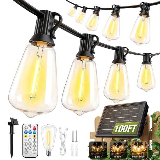 Cadena de luces solares Skoiuc, 100 pies, resistentes al agua, con control remoto y temporizador