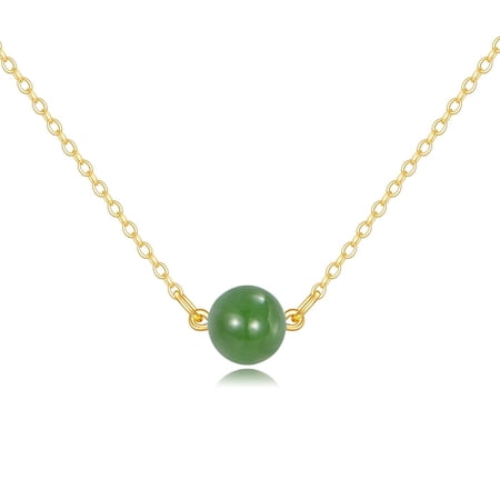 YAFEINI 14K Real Gold Green Jade Pendant Necklace Solid Yellow Gold Jewelry 4th 40th Anniversary Birthday Gifts for Women (1)