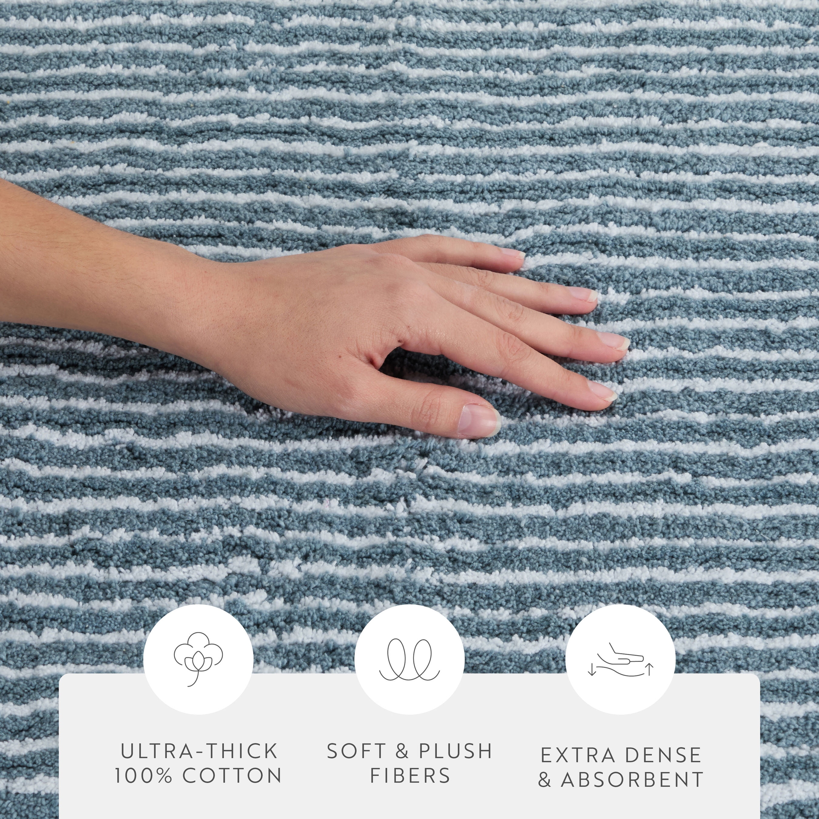 100% Cotton Pinstripe Patterned Bath Mat by Comfort Canopy, Light Blue, 34" x 21"