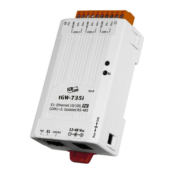 TGW-735i Modbus TCP to Modbus RTU Gateway with PoE and 3 Isolated RS-485 Ports