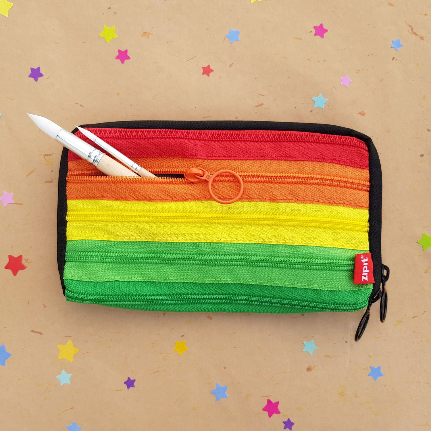 ZIPIT Colors Pencil Case | Rainbow Organizer Pouch with 3 Compartments | Large Capacity Storage