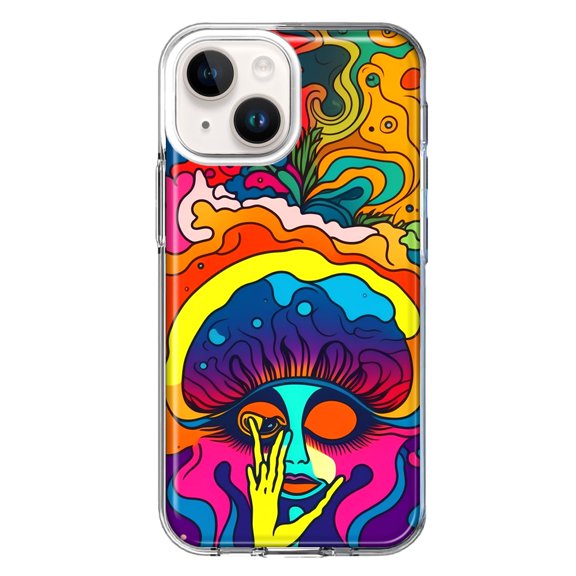MUNDAZE Case for Apple iPhone 15 Plus Hybrid Shockproof Slim Hard Soft TPU Shell Heavy Duty Protective Phone Cover - Neon Rainbow Psychedelic Trippy Hippie Big Brain